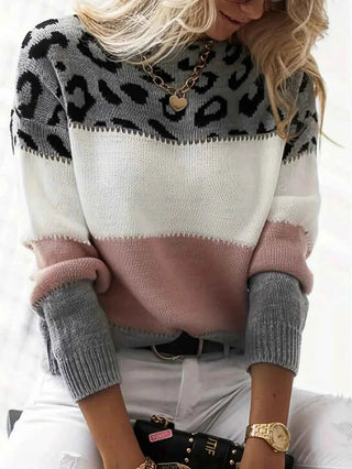 Leona – Damen Pullover mit Leopardenmuster & Colorblock - Cecile LavelleRosa