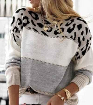 Leona – Damen Pullover mit Leopardenmuster & Colorblock - Cecile LavelleGrau
