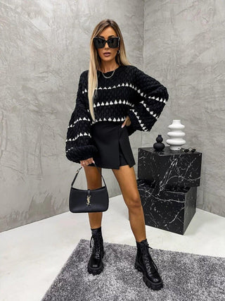 Leonie – Grobstrickpullover mit Rautenmuster & Oversize - Ärmeln - Cecile LavelleSchwarz