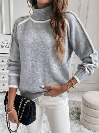 lina – feinstrick - pullover mit kontraststreifen und rollkragen - Cecile LavelleGrau