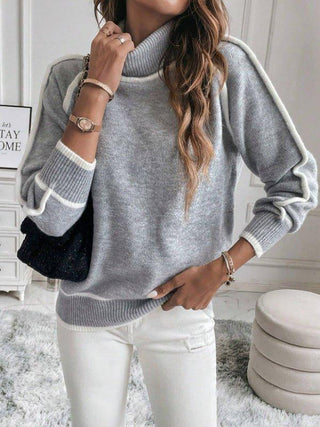 lina – feinstrick - pullover mit kontraststreifen und rollkragen - Cecile LavelleGrau