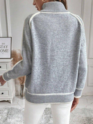 lina – feinstrick - pullover mit kontraststreifen und rollkragen - Cecile LavelleGrau