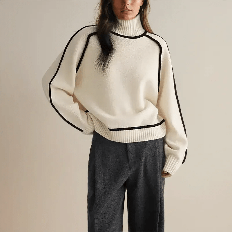Liv – Elegant Turtleneck Sweater for Women with Contrast Details and Modern Oversized Fit