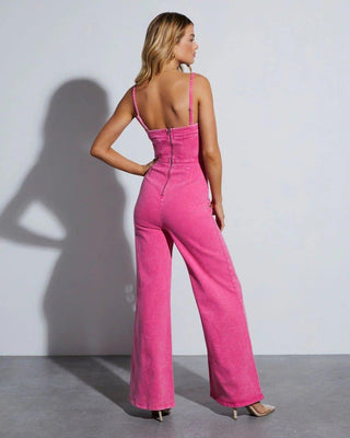 Livia – Denim Jumpsuit mit Korsett - Top und weitem Bein - Cecile LavelleRosa