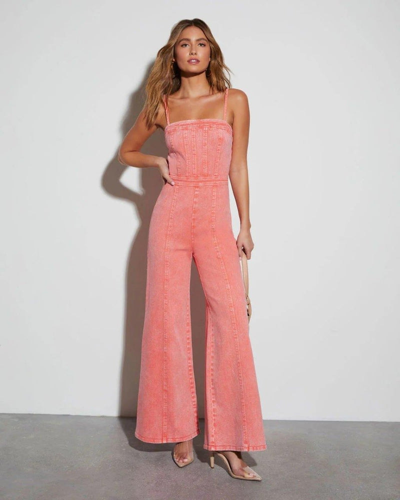 Livia – Denim Jumpsuit with Corset Top and Wide Legs