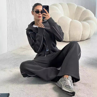 Loungewear Damen Set Zweiteilig Mit Stehkragen