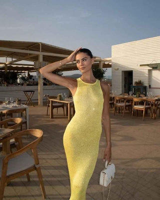 Lumi – Glitzerndes Strickkleid in Maxilänge mit Racerback - Cecile LavelleBlau