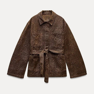 Malia – Taillierte Jacke mit Animalprint in Schokobraun - Cecile LavelleLeopard