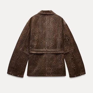 Malia – Taillierte Jacke mit Animalprint in Schokobraun - Cecile LavelleLeopard