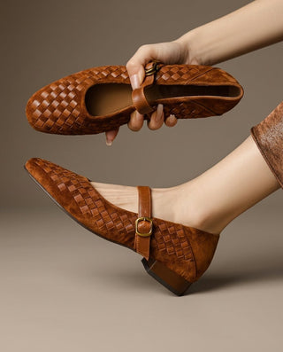 Mary Jane Ballerinas Damen geflochten mit Riemen - Cecile LavelleBraun