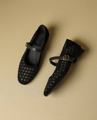 Mary Jane Ballerinas Damen geflochten mit Riemen - Cecile LavelleSchwarz