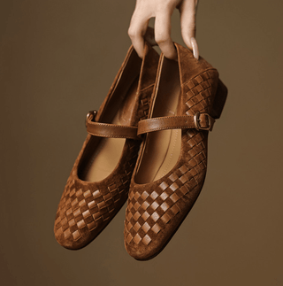 Mary Jane Ballerinas Damen geflochten mit Riemen - Cecile LavelleBraun