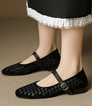 Mary Jane Ballerinas Damen geflochten mit Riemen - Cecile LavelleBraun