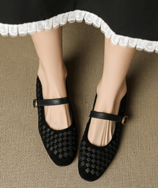 Mary Jane Ballerinas Damen geflochten mit Riemen - Cecile LavelleBraun