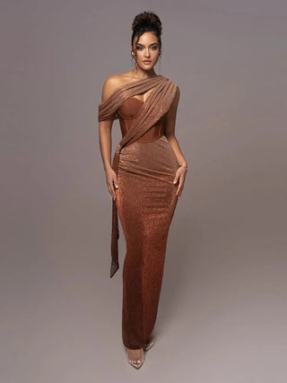 Maxikleid Festlich One - Shoulder - Cecile LavelleBraun