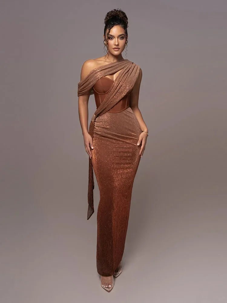 Festive One-Shoulder Maxi Dress