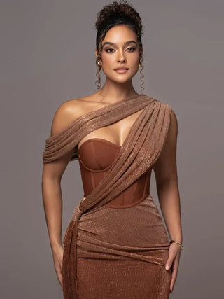 Maxikleid Festlich One - Shoulder - Cecile LavelleBraun