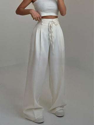 Mina – High - Waist - Hose mit Bindegürtel und weitem Bein - Cecile LavelleWeiß