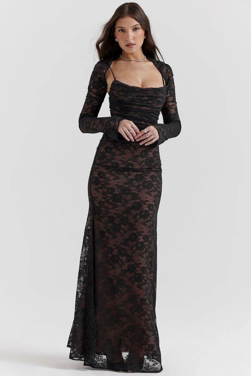 Noa – Lace Maxi Dress with Long Sleeves and Sheer Details