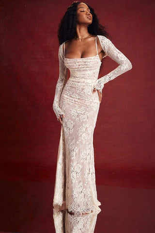 Noa – Maxikleid aus Spitze mit langen Ärmeln und transparenten Details - Cecile LavelleWeiss
