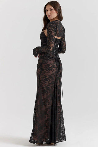 Noa – Maxikleid aus Spitze mit langen Ärmeln und transparenten Details - Cecile LavelleSchwarz