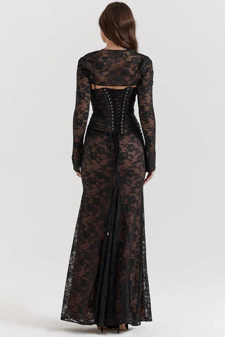 Noa – Maxikleid aus Spitze mit langen Ärmeln und transparenten Details - Cecile LavelleSchwarz