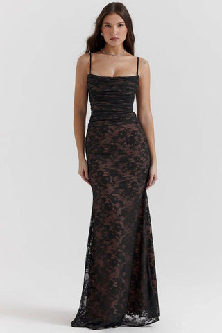 Noa – Maxikleid aus Spitze mit langen Ärmeln und transparenten Details - Cecile LavelleSchwarz