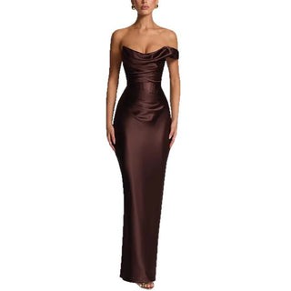One - Shoulder Maxikleid Elegant für Hochzeitsgäste - Cecile LavelleKaffee