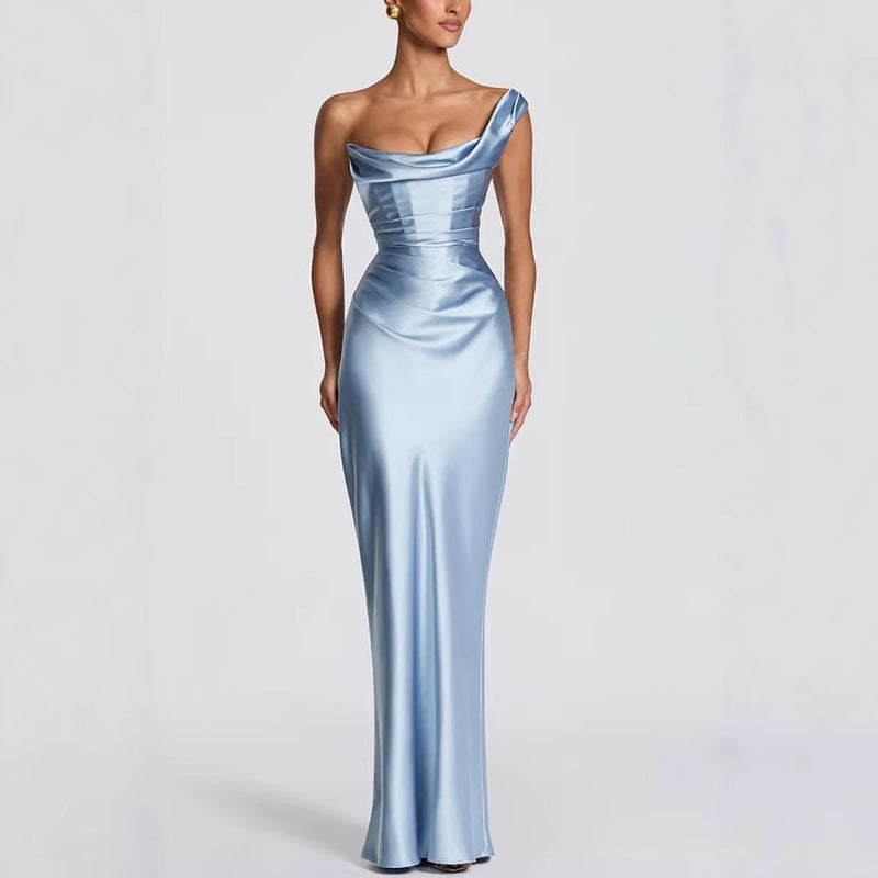 One-Shoulder Maxi Dress Elegant for Wedding Guests