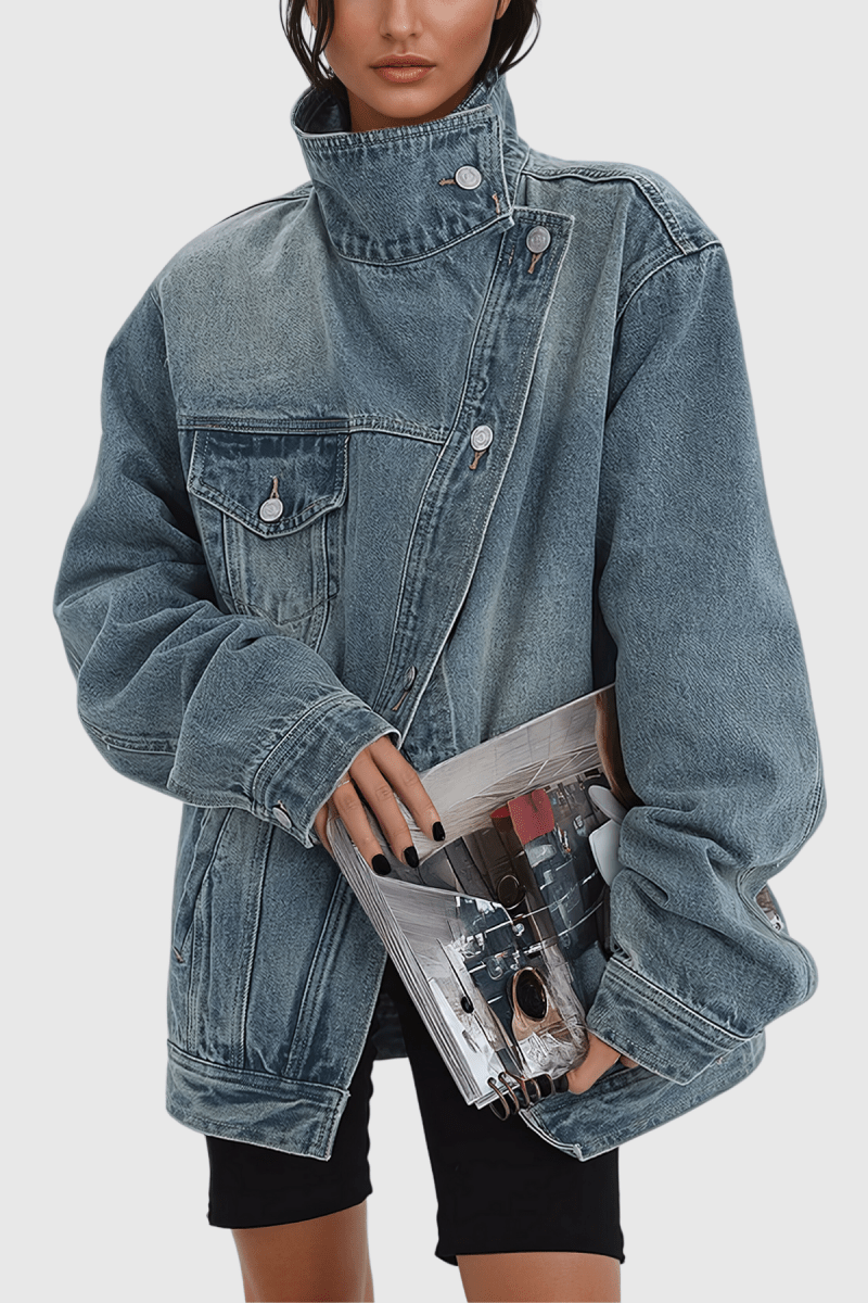 Oversize Jacket Stand Collar Buttons