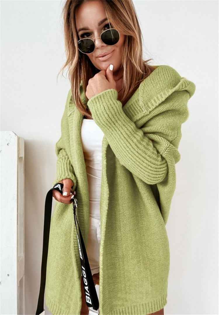 Oversized knit cardigan with hood