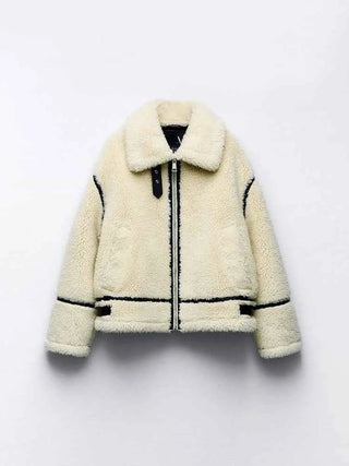 Oversize - Teddyjacke mit Kapuze - Cecile LavelleWeiß