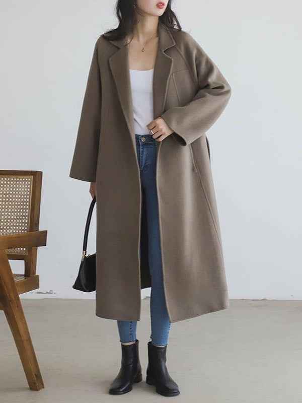 Oversized wool coat with tie belt