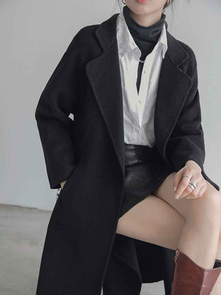 Oversize Wollmantel mit Bindegürtel - Cecile LavelleSchwarz