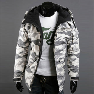 Parka Herren Gefüttert in Schwarz-Weiß Camouflage