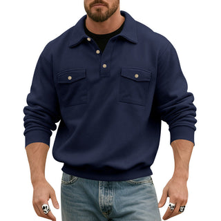 Poloshirt Herren Langarm in Blau
