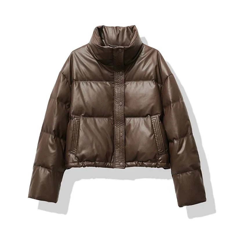 Oversized Women's Puffer Jacket with Stand-Up Collar