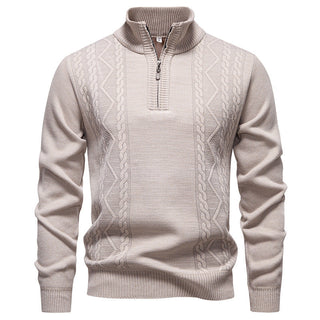 Pullover Herren Halbzip Stehkragen in Beige