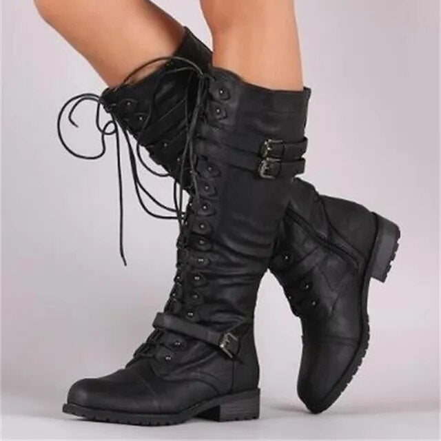 Women's Lace-Up Boots with Buckles