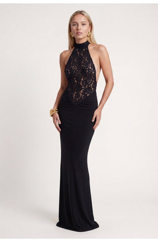 Schwarzes Spitzen Maxi Kleid Für Hochzeitsgäste - Cecile LavelleSchwarz