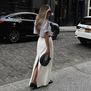 Siena – Maxirock mit Schlitz und hoher Taille in Off - White - Cecile LavelleWeiß