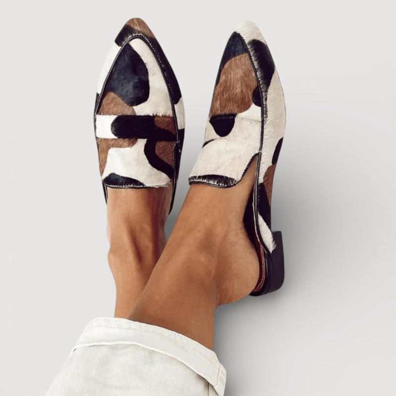 Pointed Mules with Block Heel and Animal Print