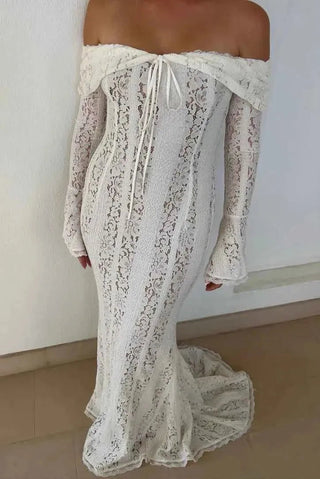 Spitzen - Maxikleid mit Raffung - Cecile LavelleWeiß