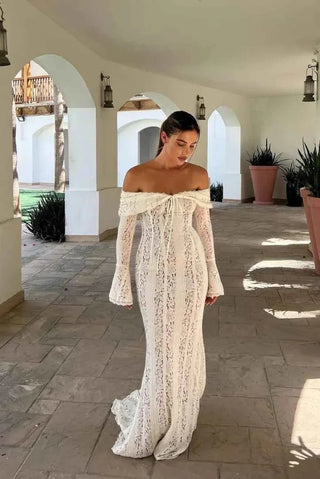 Spitzen - Maxikleid mit Raffung - Cecile LavelleWeiß