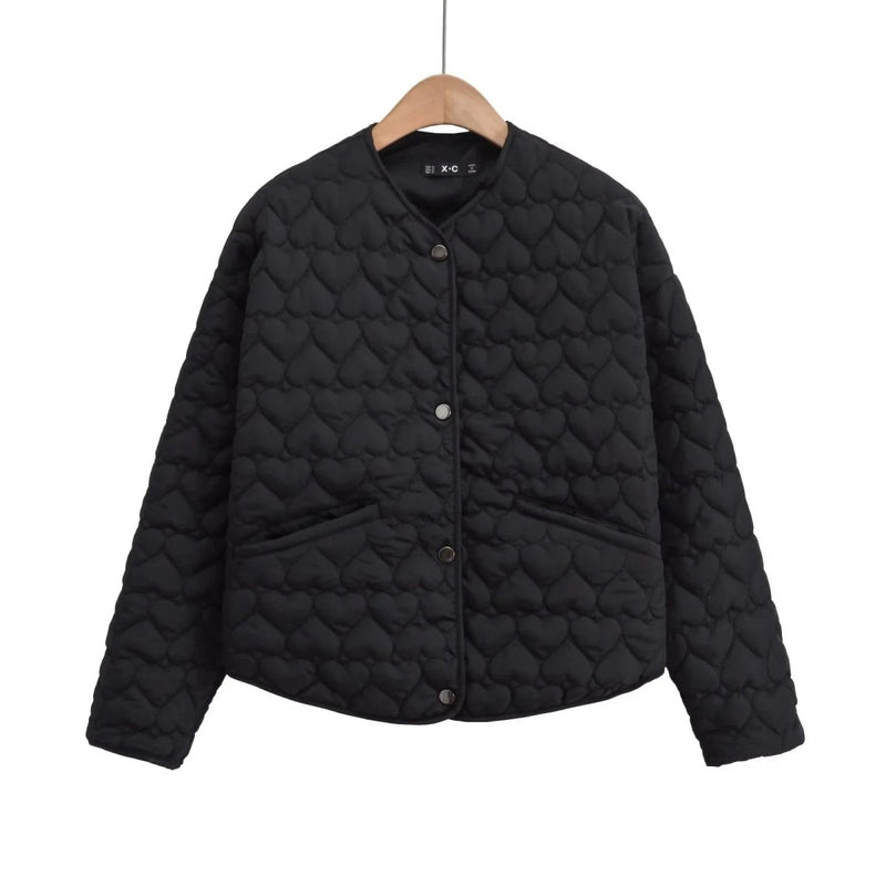 Women's quilted jacket with heart pattern