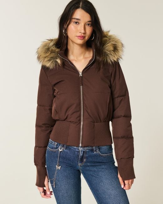 Women's Padded Jacket with Faux Fur Hood