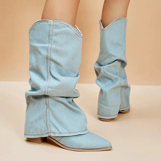 Stiefel Damen Mit Gerafftem Schaft und Blockabsatz - Cecile LavelleDenim