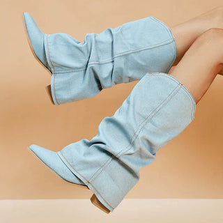 Stiefel Damen Mit Gerafftem Schaft und Blockabsatz - Cecile LavelleDenim