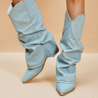 Stiefel Damen Mit Gerafftem Schaft und Blockabsatz - Cecile LavelleDenim