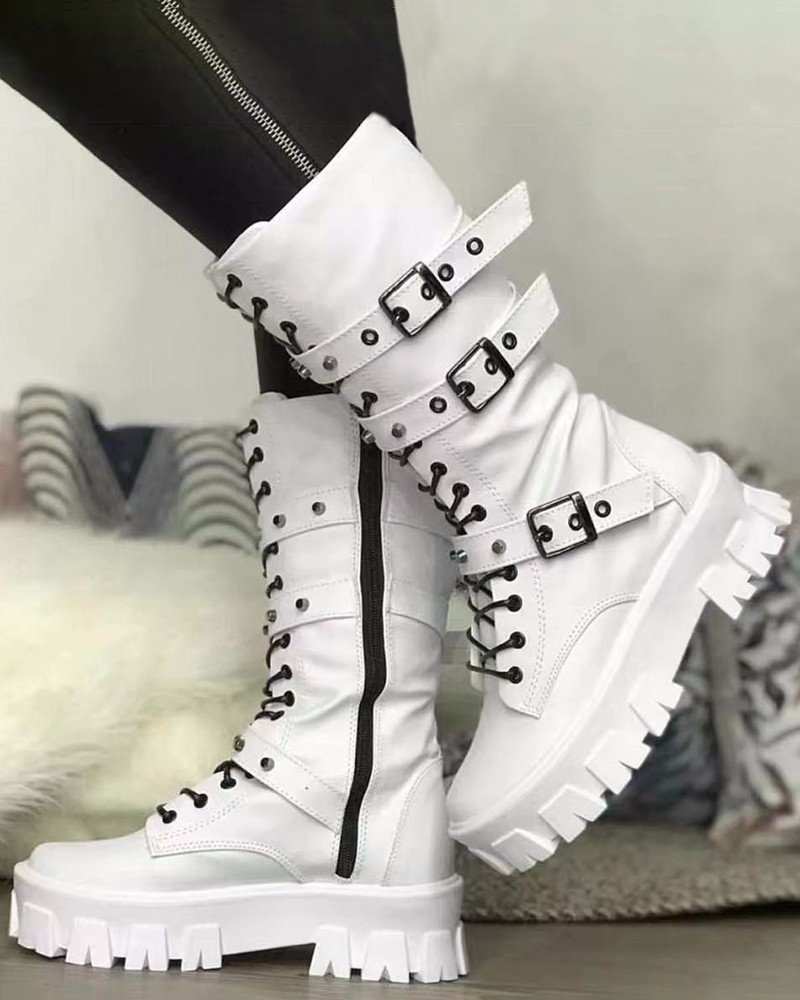 Women's High Platform Boots with Buckles